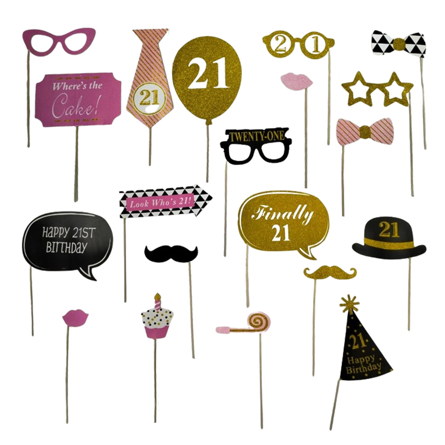 21st Gold Birthday Photo Props