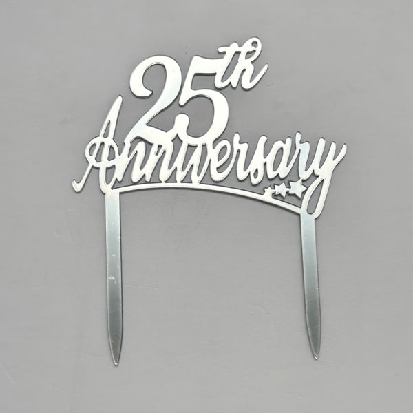 Silver Acrylic 25th Anniversary Cake Topper