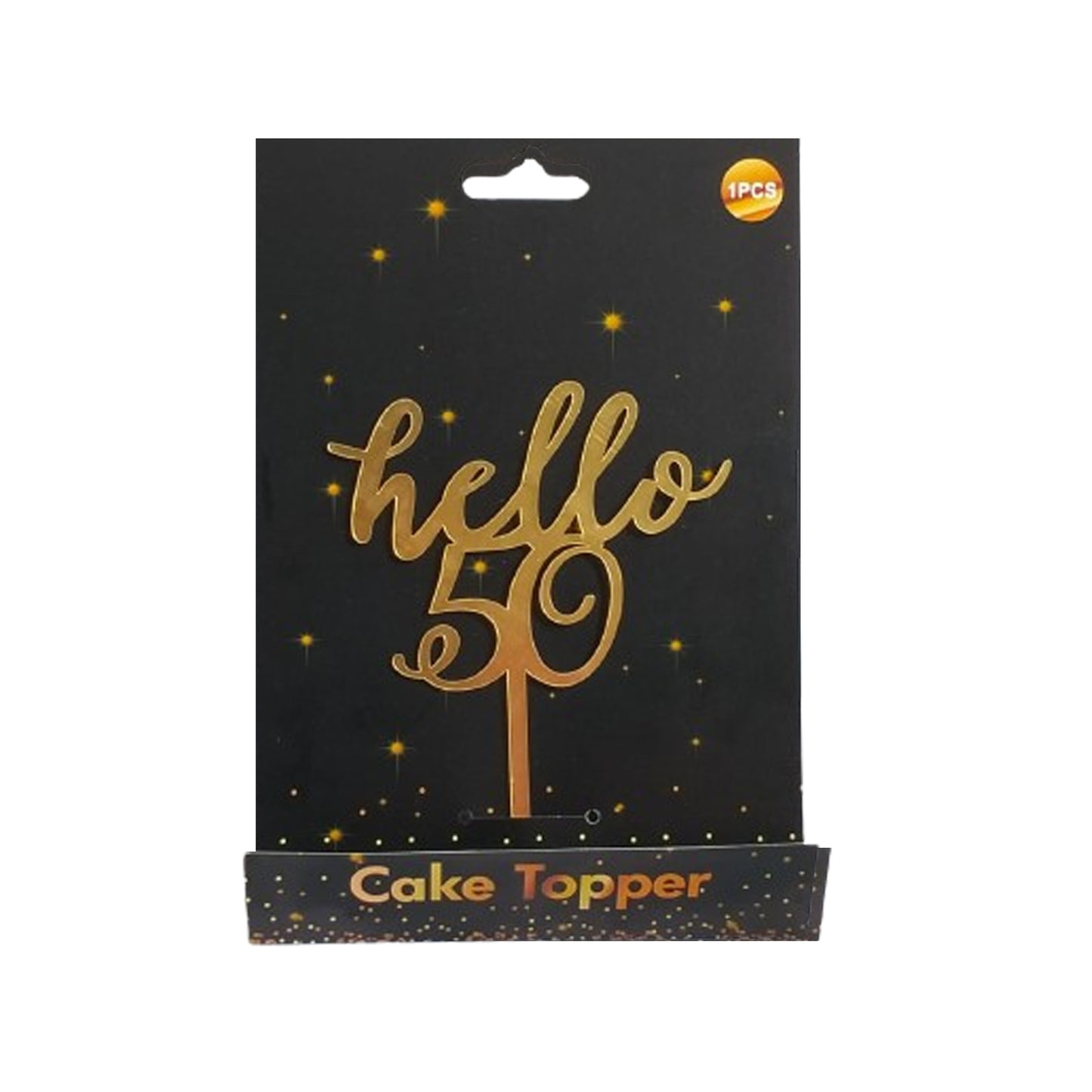 Gold Acrylic Hello 50 Cake Topper