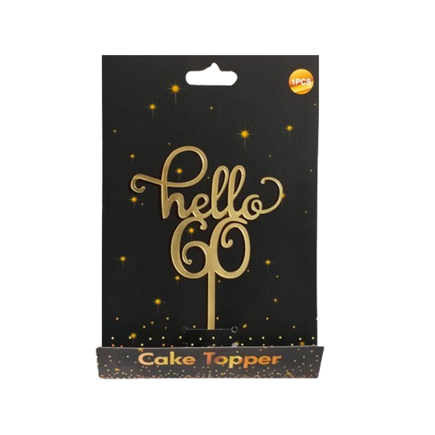Gold Acrylic Hello 60 Cake Topper