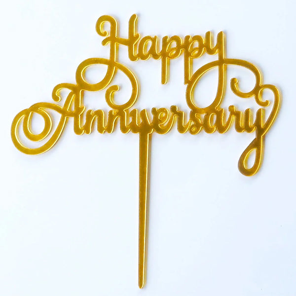 Gold Acrylic Happy Anniversary Cake Topper