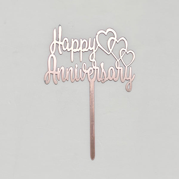 Pink Acrylic Happy Annivesary With Hearts Cake Topper