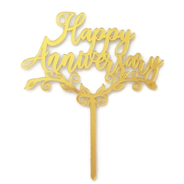 Gold Acrylic Happy Anniversary Cake Topper