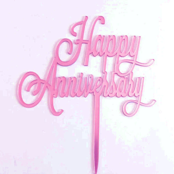 Pink Acrylic Happy Anniversary Cake Topper