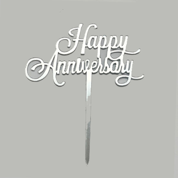 Silver Acrylic Happy Anniversary Cake Topper