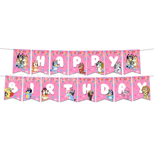 Bluey Pink Happy Birthday Letter Banner