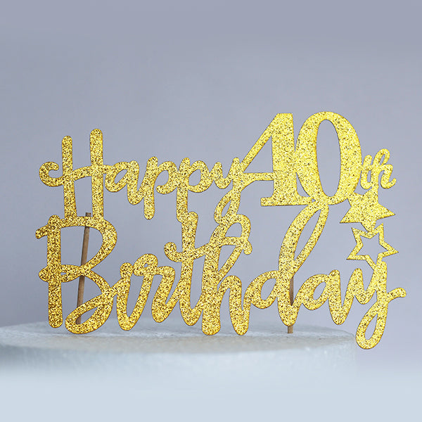Gold Glitter Happy 40th Birthday Cake Topper