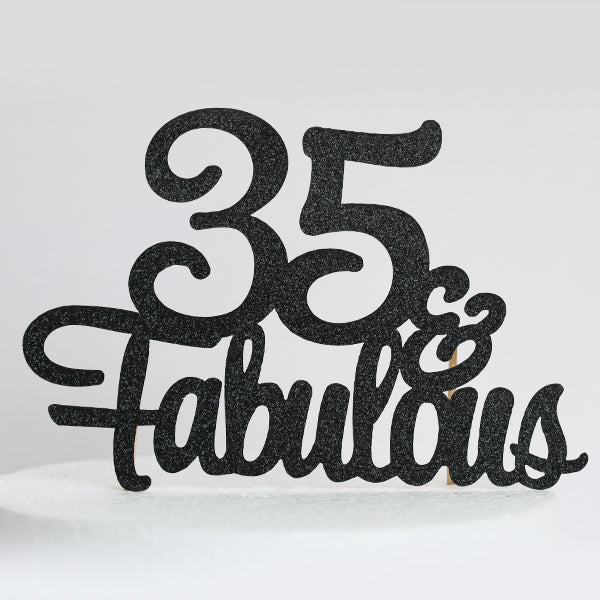 Black Glitter 35 & Fabulous Cake Topper