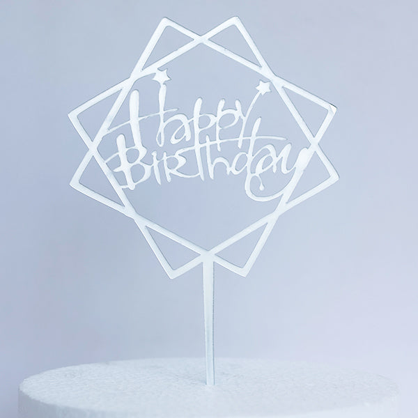Silver Acrylic Happy Birthday Cake Topper