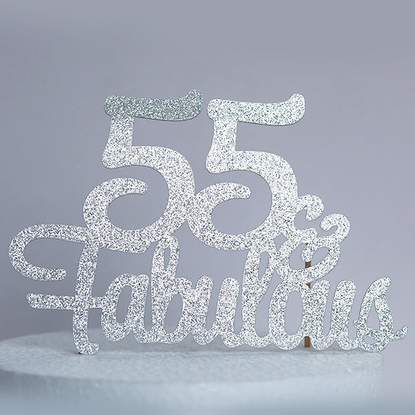 Silver Glitter 55 & Fabulous Cake Topper