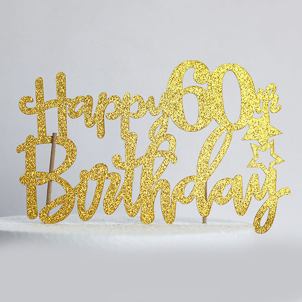 Gold Glitter Happy 60th Birthday Cake Topper