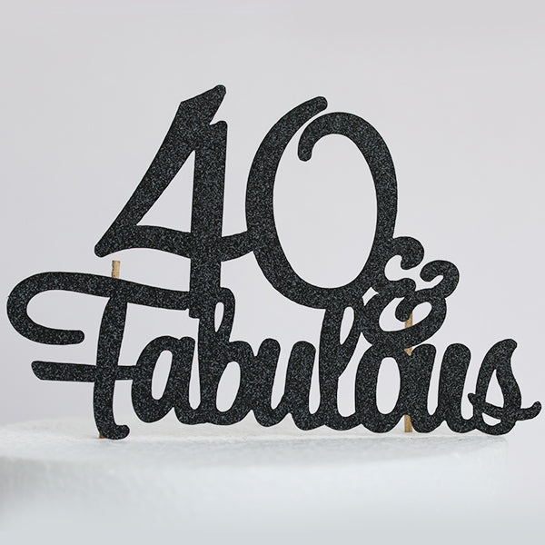 Black Glitter 40 & Fabulous Cake Topper