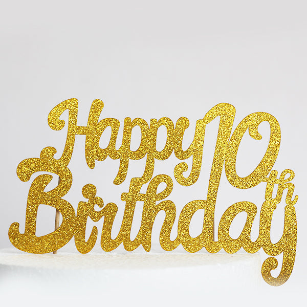 Gold Glitter Happy 10th Birthday Cake Topper