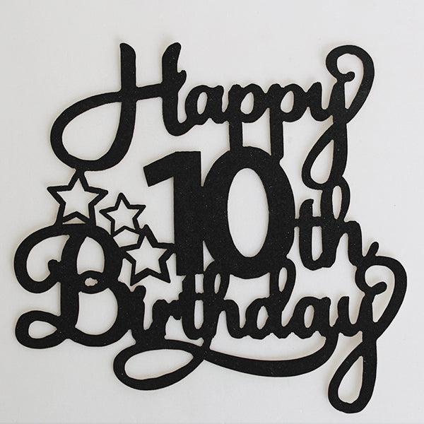 Black Glitter Happy 10th Birthday Cake Topper