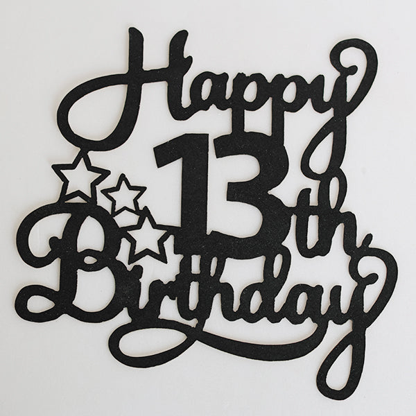 Black Glitter Happy 13th Birthday Cake Topper