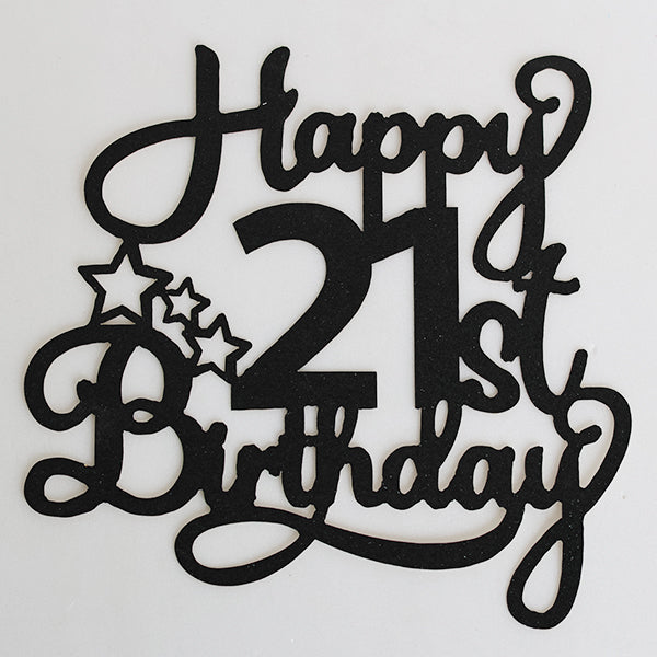 Black Glitter Happy 21st Birthday Cake Topper