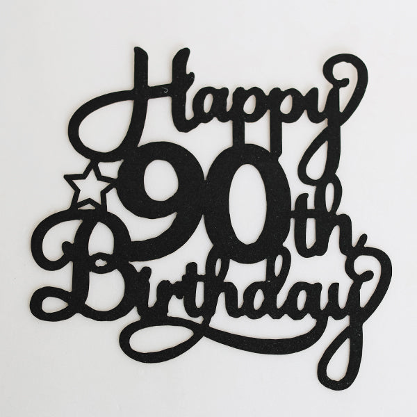 Black Glitter Happy 90th Birthday Cake Topper