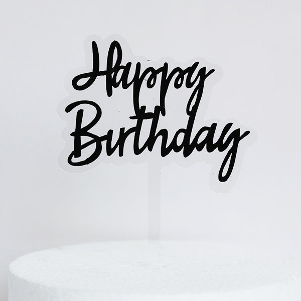 Black Acrylic Happy Birthday Cake Topper