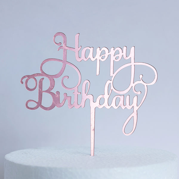 Rose Gold Acrylic Happy Birthday Cake Topper