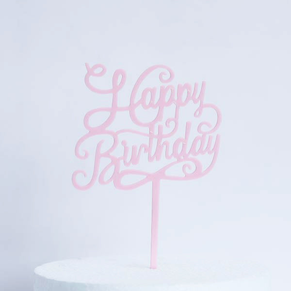 Pastel Pink Acrylic Happy Birthday Cake Topper