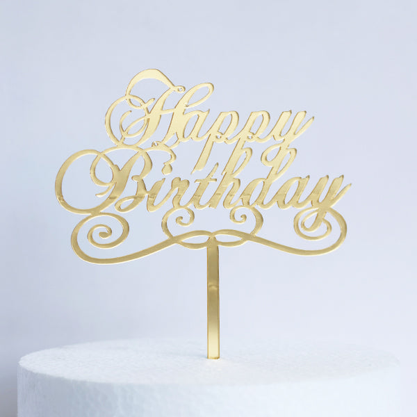Gold Acrylic Happy Birthday Cursive Cake Topper
