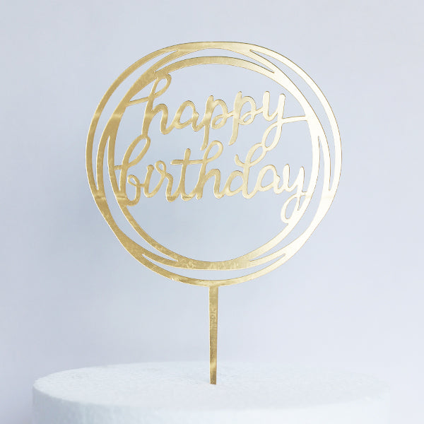 Gold Acrylic Happy Birthday Geometric Topper