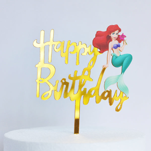 Gold Acrylic Happy Birthday Ariel Cake Topper