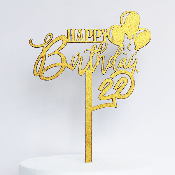 Gold Wooden Happy Birthday Duwa Cake Topper