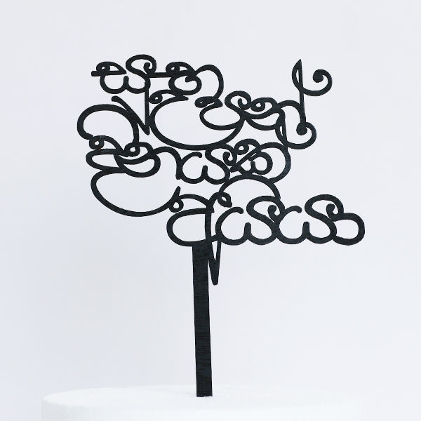Black Wooden Happy Birthday Aiya Sinhala Cake Topper