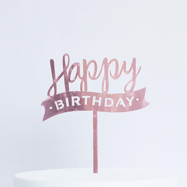 Rose Gold Acrylic Happy Birthday Cake Topper