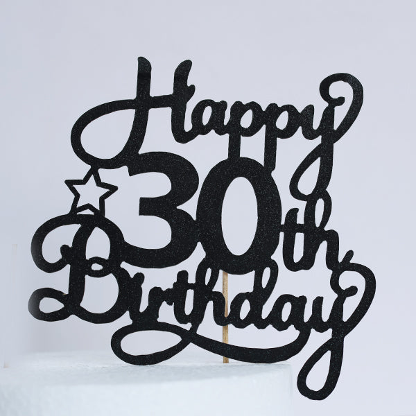 Black Glitter Happy 30th Birthday Cake Topper
