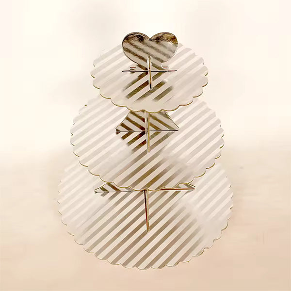 3 Tier Metallic Silver Stripes Cupcake Stand