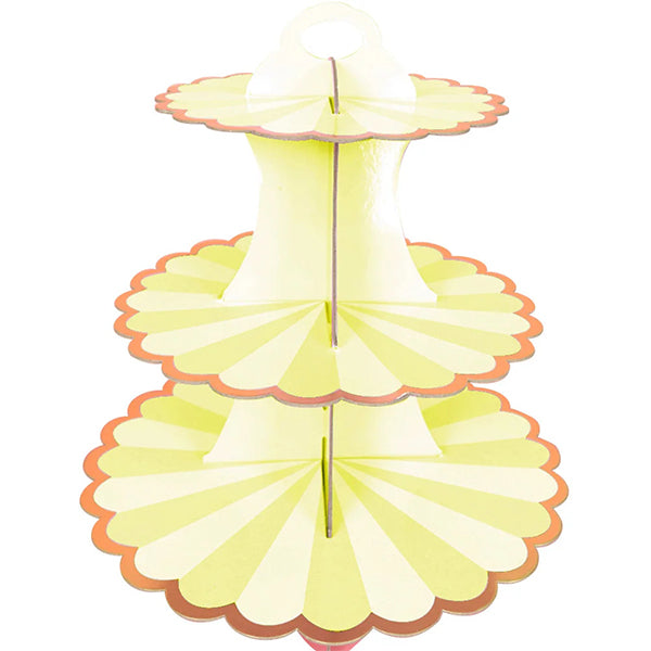 3 Tier Cupcake Stand Yellow and White
