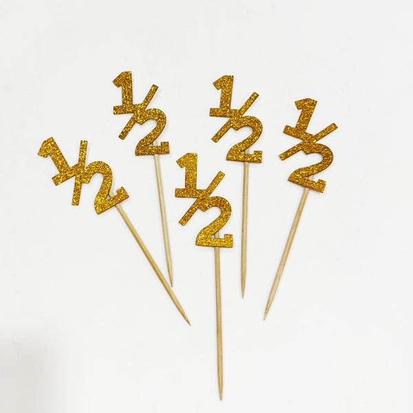 Gold Glitter Half Birthday Cupcake Toppers
