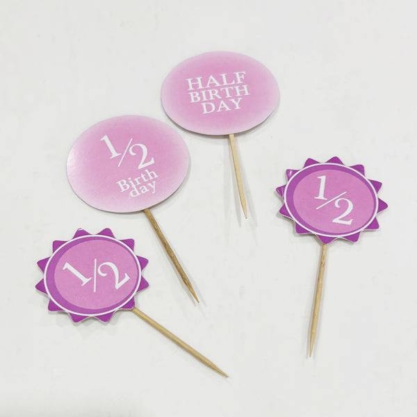 Pink Half Birthday Cupcake Toppers