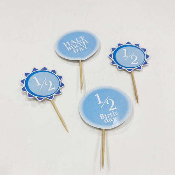 Blue Half Birthday Cupcake Toppers
