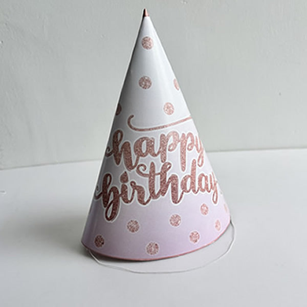 Pink Happy Birthday Printed Cone Hat