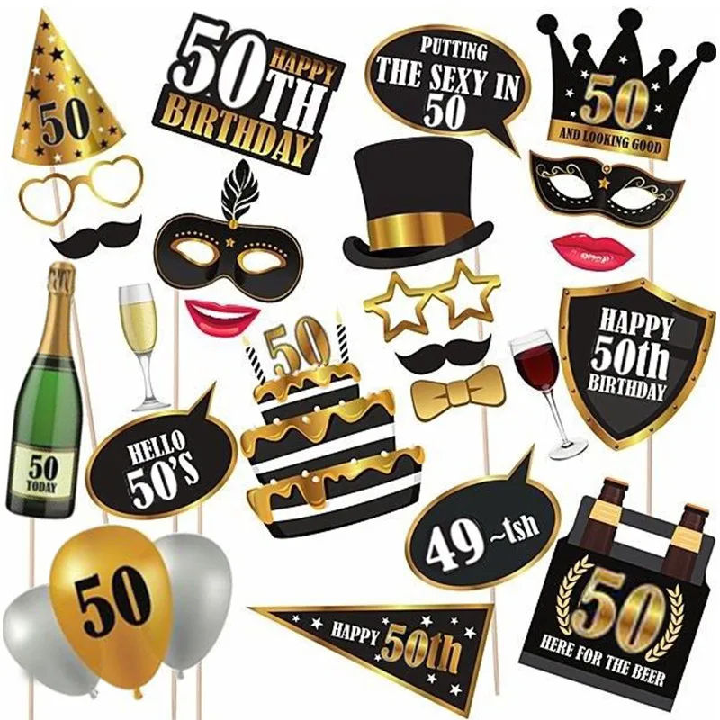 Black And Gold 50th Birthday Photo Props