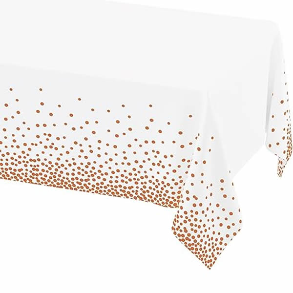 White Plastic Tablecover With Rose Gold Dots