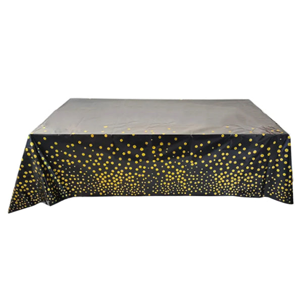 Black Plastic Tablecover With Gold Dots