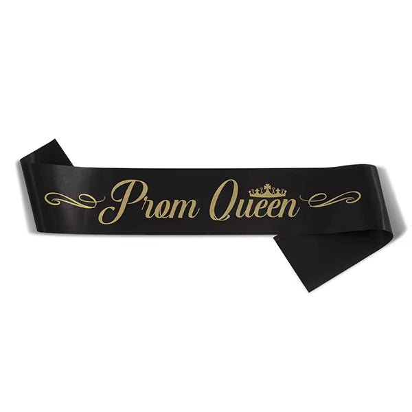 Black Prom Queen Sash With Gold Text