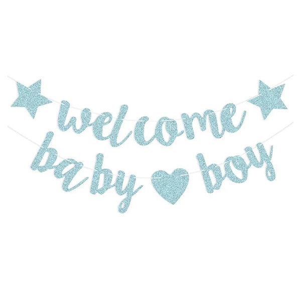 Blue Glitter Welcome Baby Boy Banner
