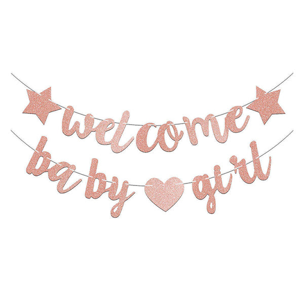 Pink Glitter Welcome Baby Girl Banner