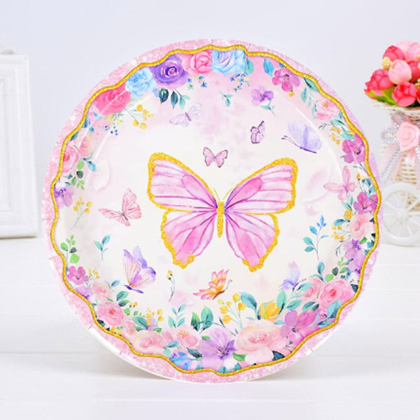Pink and Gold Butterfly Paper Plates (Pastel)