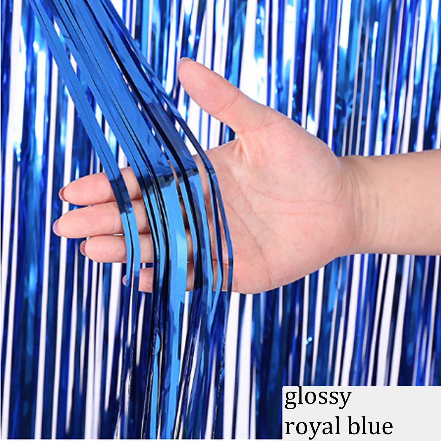 Glossy Royal Blue Foil Fringe Curtain