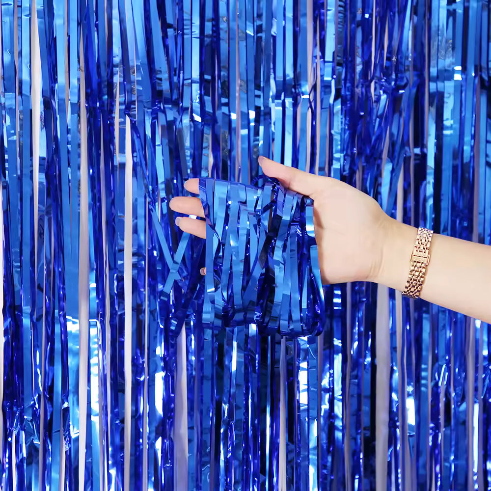 Glossy Blue Foil Fringe Curtain