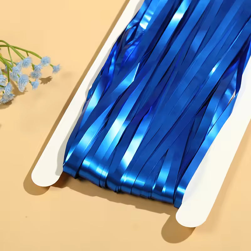 Matte Deep Blue Foil Fringe Curtain