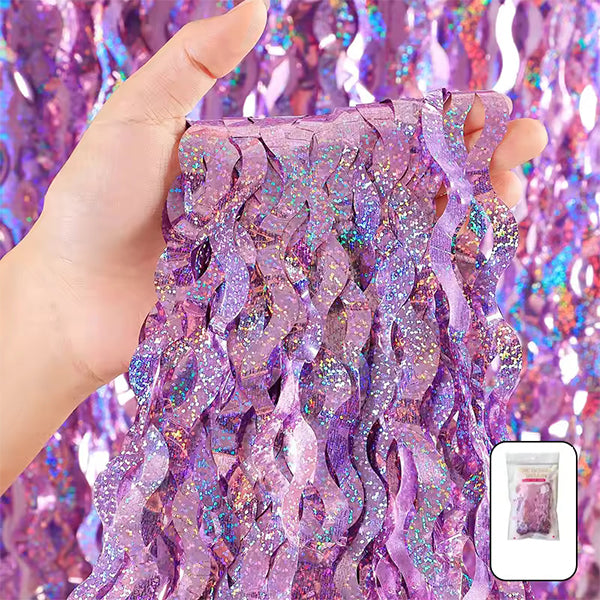 Wavy Laser Purple Foil Fringe Curtain