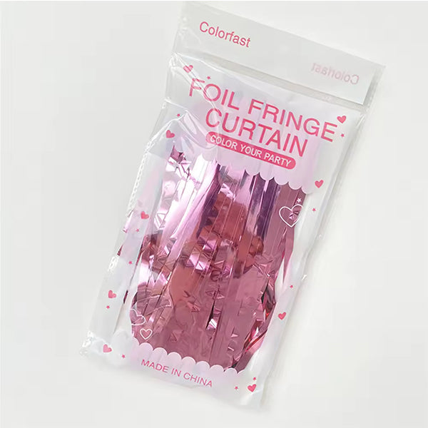 Glossy Pink Foil Fringe Curtain