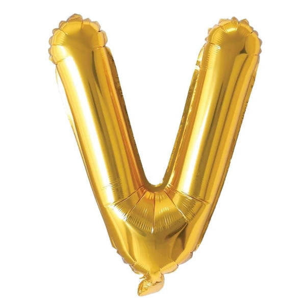 Gold Foil Letter V Balloon 16 inch - Mylar Letter Balloon V Foil Balloon gold. Each Gold 16″ V letter balloon ideal for names, phrases - perfect for any celebration from birthday parties, baby showers and weddings!